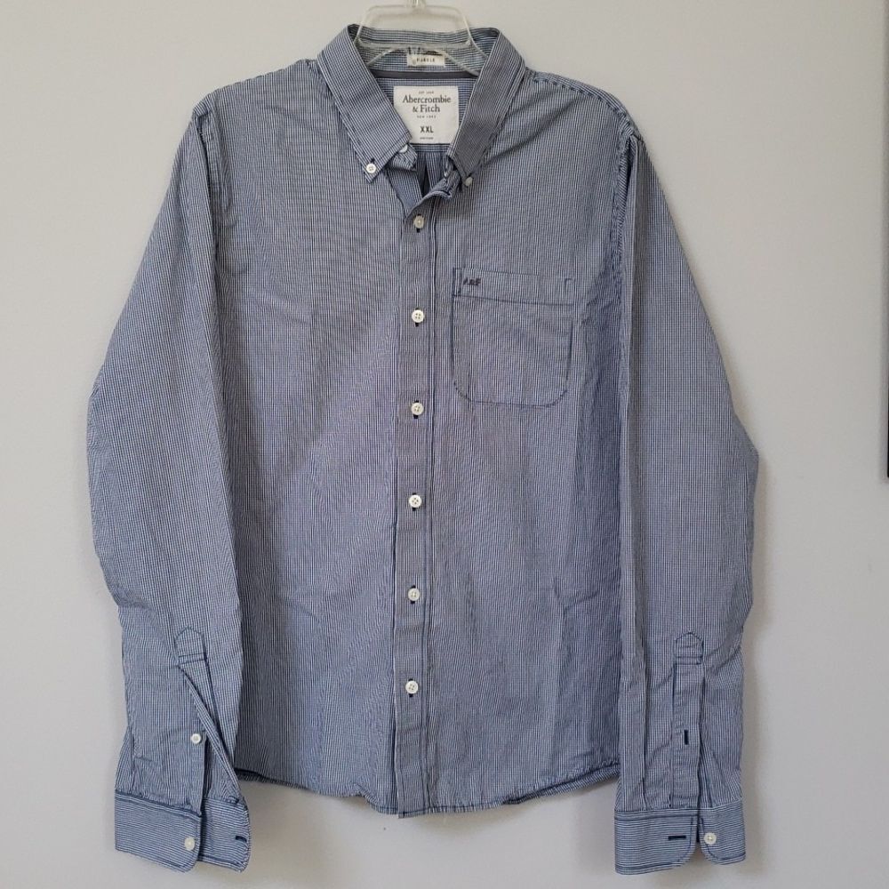 Abercrombie & Fitch Muscle Long Sleeve Blue Gingham Check Shirt Men's XXL 2XL